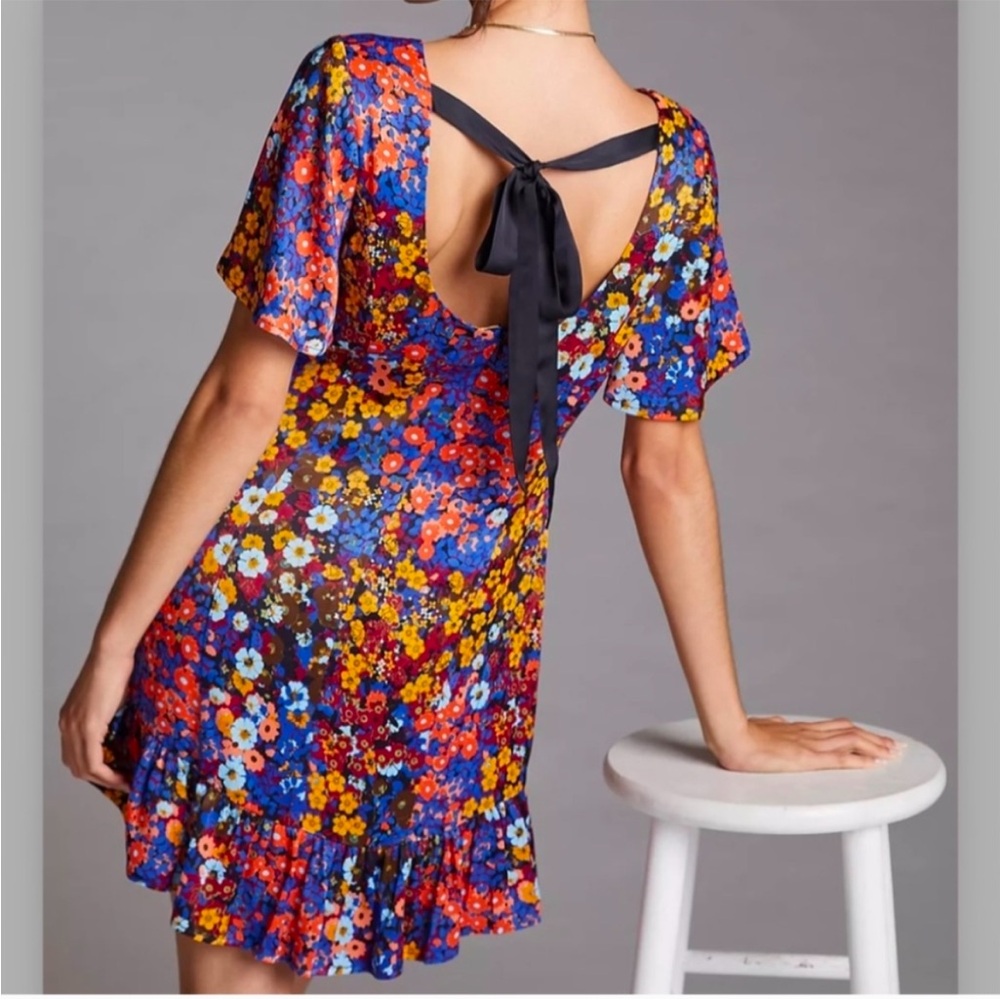 Anthropologie Floral Back-Tie Dress